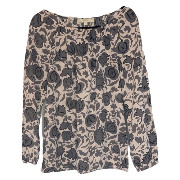 Ann Taylor Loft Pink and Gray Floral Chiffon Blouse - Picture 1 of 6
